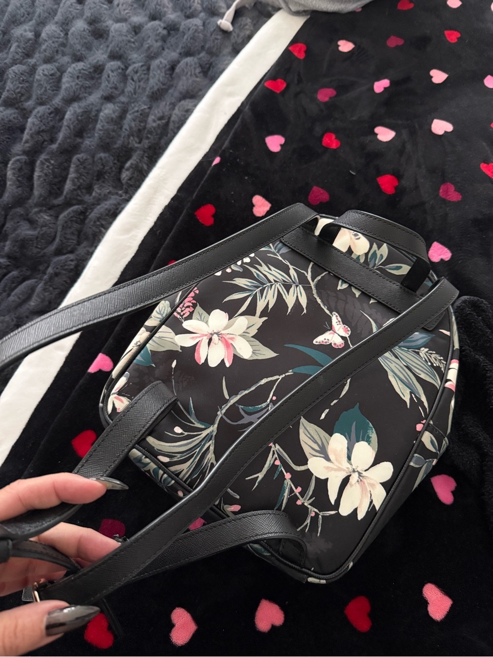 kate spade Black Floral Mini Backpack with Cream & Green Accents